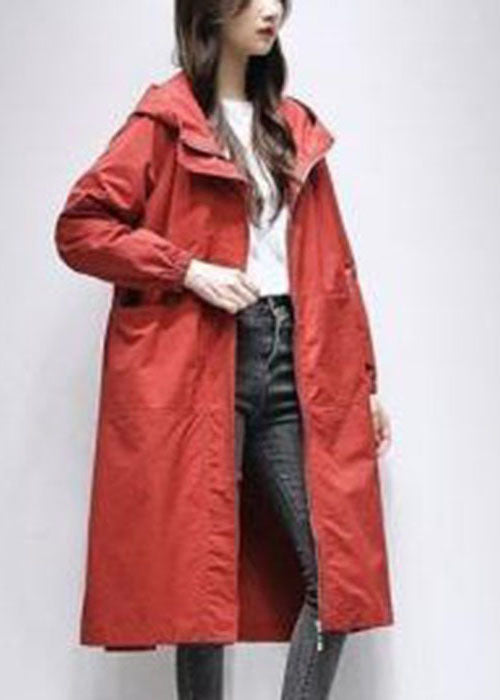 Bohemian Orange Hooded Patchwork Oversized Long Coat Spring