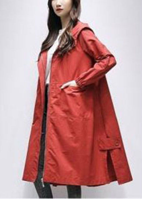 Bohemian Orange Hooded Patchwork Oversized Long Coat Spring