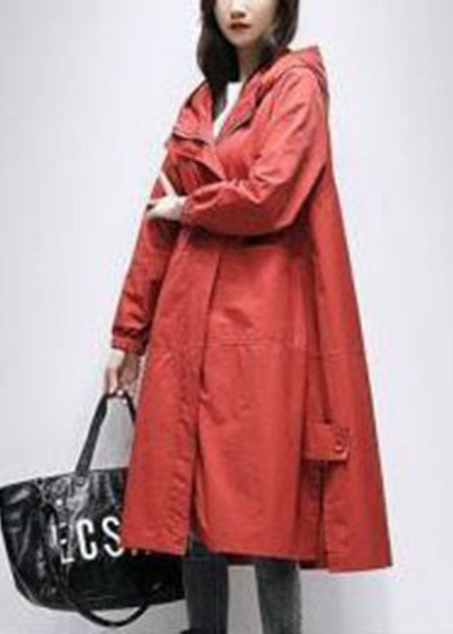 Bohemian Orange Hooded Patchwork Oversized Long Coat Spring