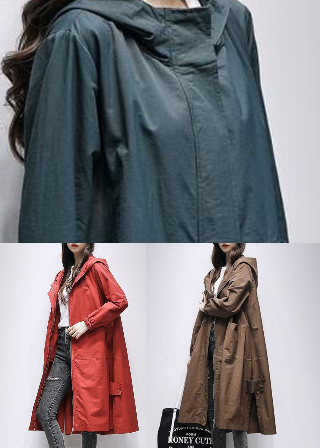 Bohemian Orange Hooded Patchwork Oversized Long Coat Spring