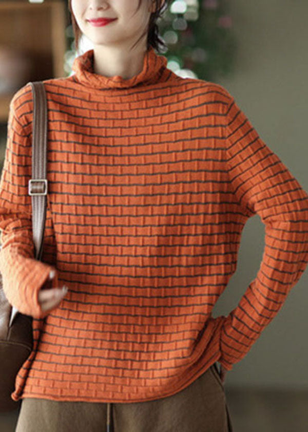 Bohemian Orange Turtle Neck Striped Knit Sweaters Winter