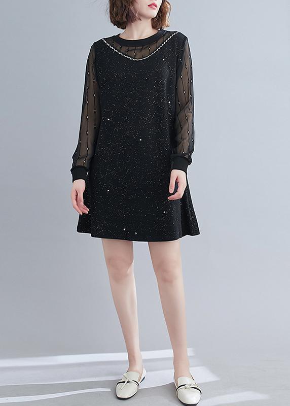 Bohemian Patchwork Dresses Shape Black Plus Size Dress - Omychic