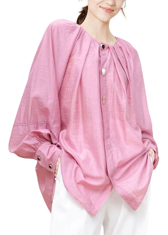 Bohemian Pink O-Neck Oversized Blouses Spring