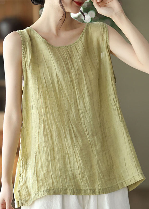 Bohemian Pink O Neck Patchwork Linen Tanks Top Sleeveless