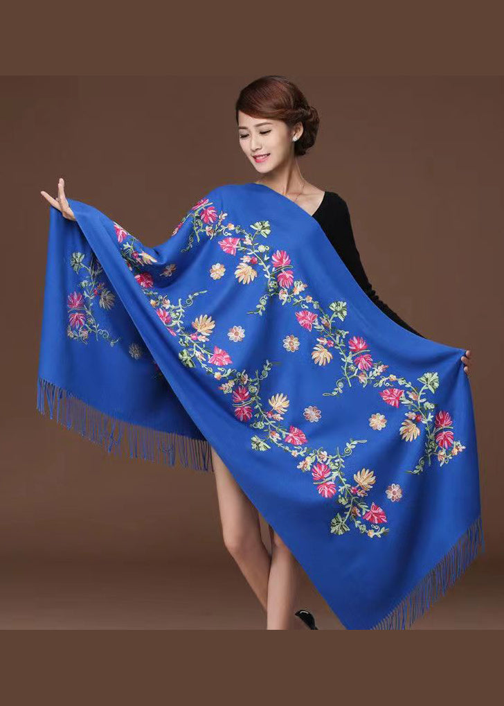 Bohemian Pink Tasseled Embroideried Faux Cashmere Scarf