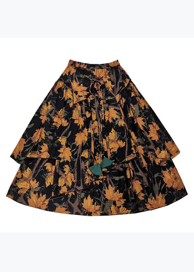 Bohemian Print Elastic Waist Asymmetrical Cotton Skirts Spring