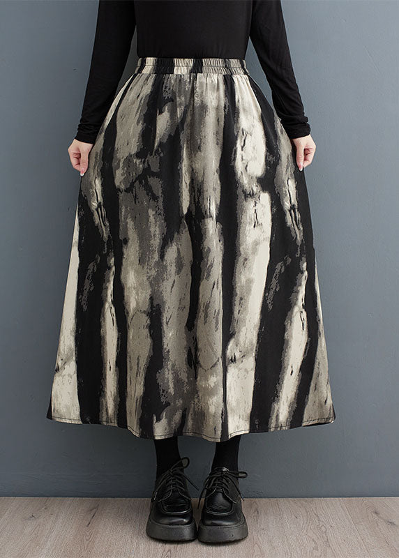 Bohemian Print Pockets Patchwork Elastic Waist Maxi Skirt Fall