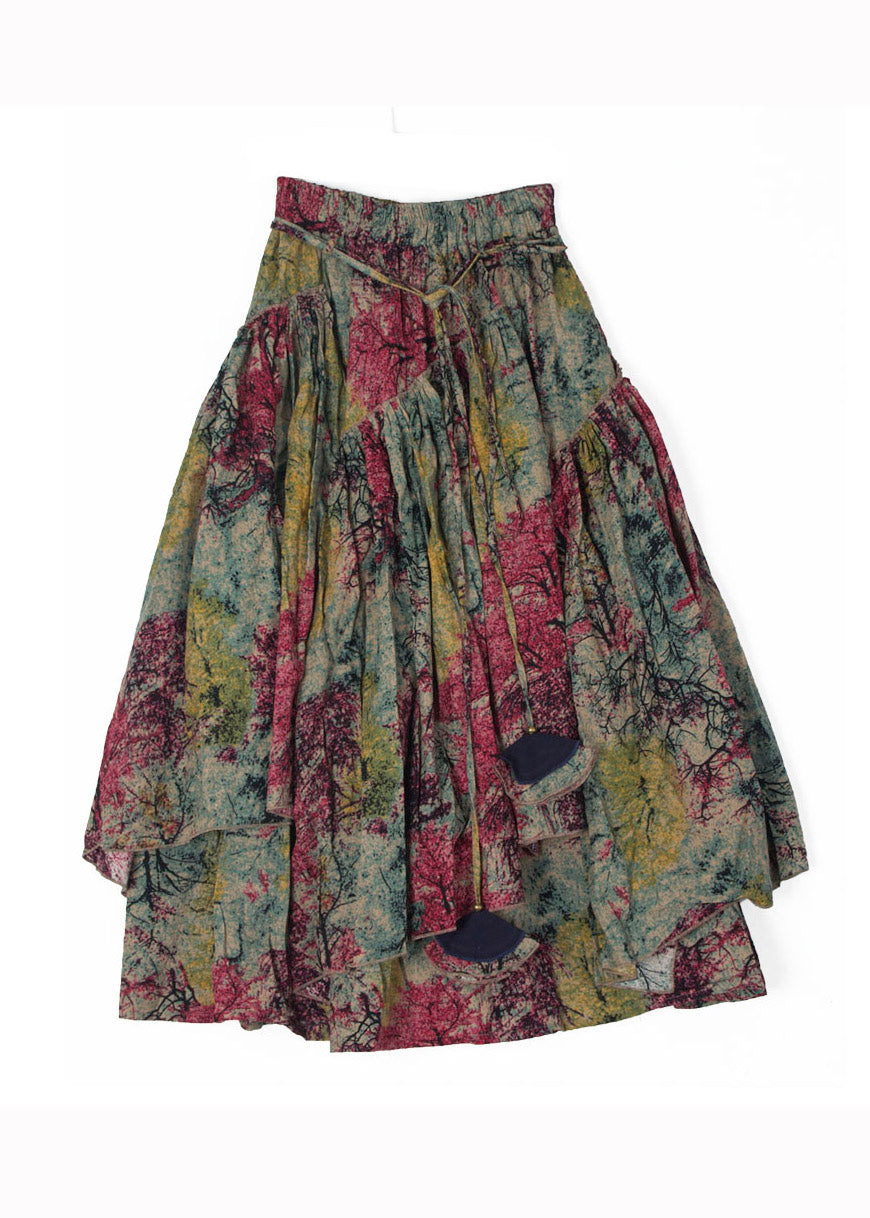 Bohemian Print Wrinkled Asymmetrical Patchwork Cotton Skirts Fall