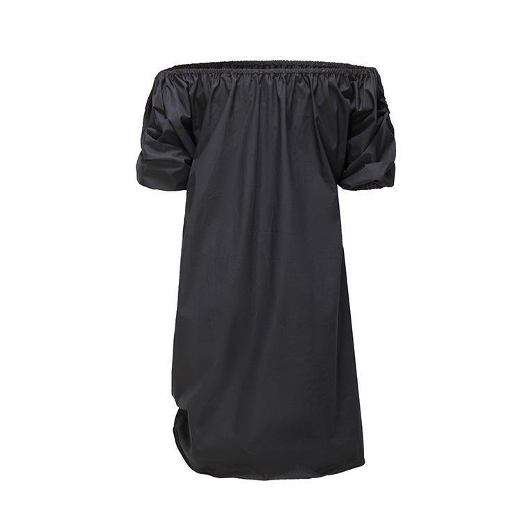 Bohemian Puff Sleeve Cotton dresses Outfits black Slash neck Dresses summer - Omychic