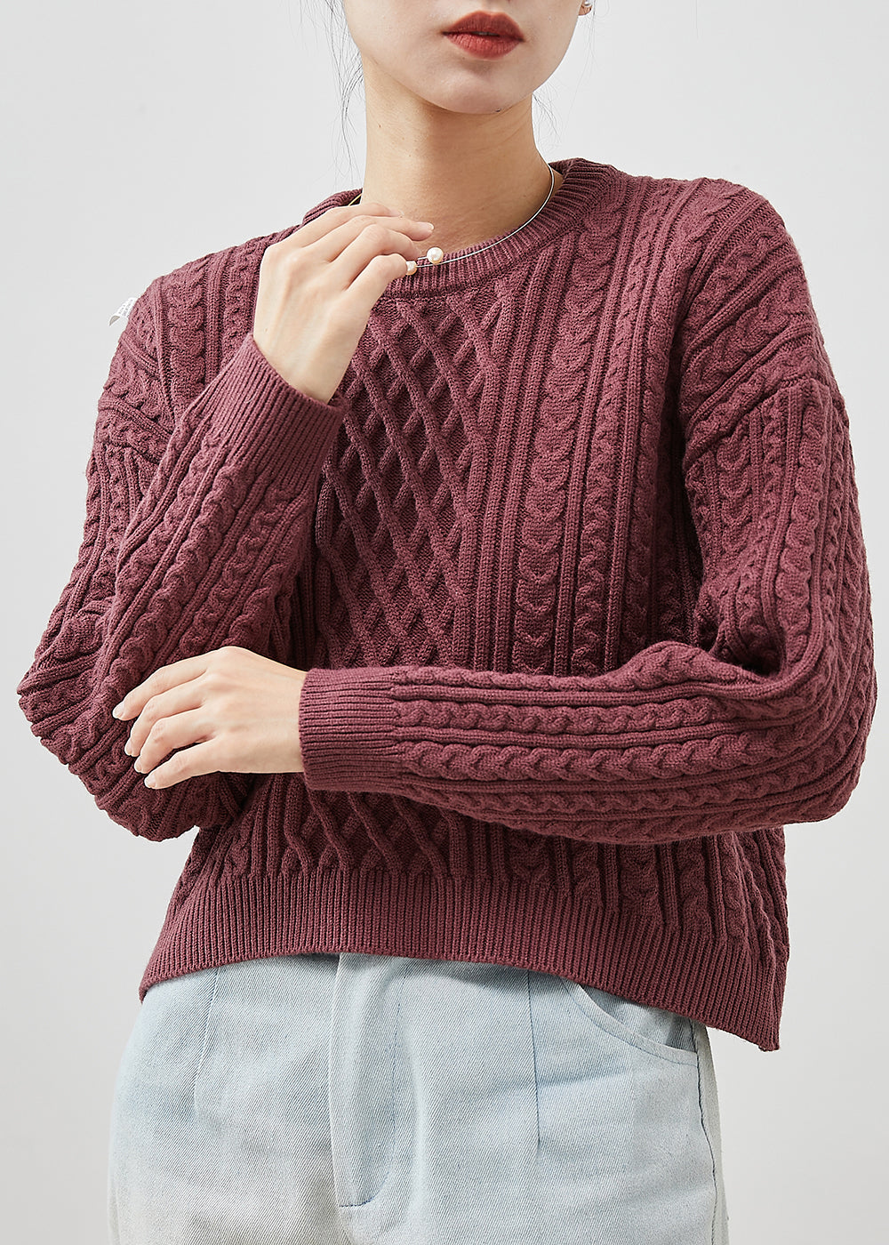 Bohemian Purple Chunky Oversized Cable Knit Sweater Winter