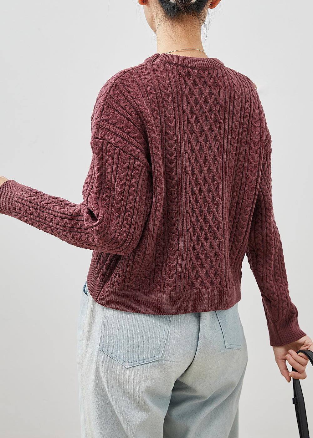 Bohemian Purple Chunky Oversized Cable Knit Sweater Winter