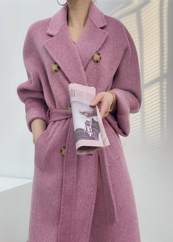 Bohemian Purple Double Breast Tie Waist Woolen Coats Winter