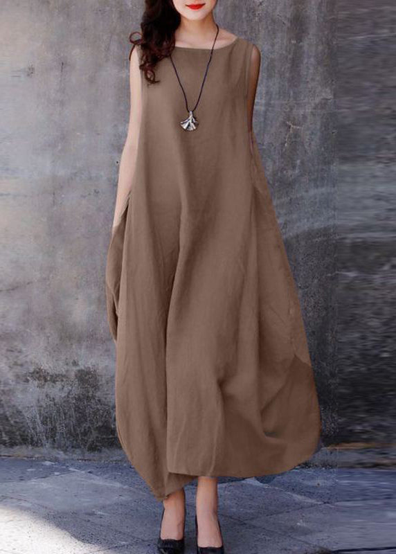 Bohemian Print6 O-Neck Exra Large Hem Cotton Dresses Sleeveless