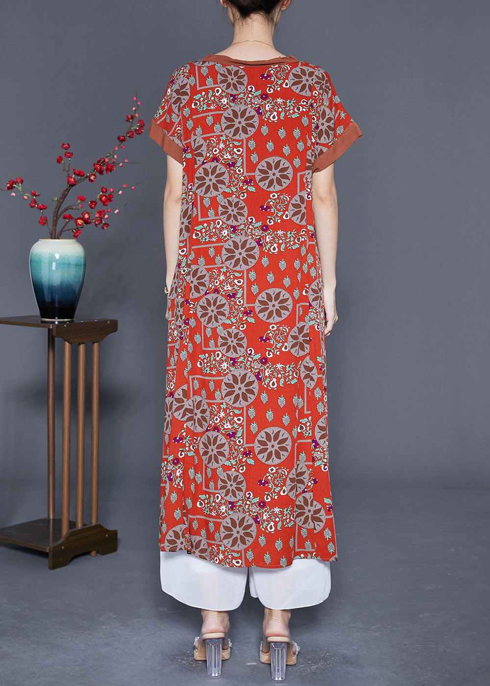 Bohemian Red O-Neck Print Cotton Long Dress Summer