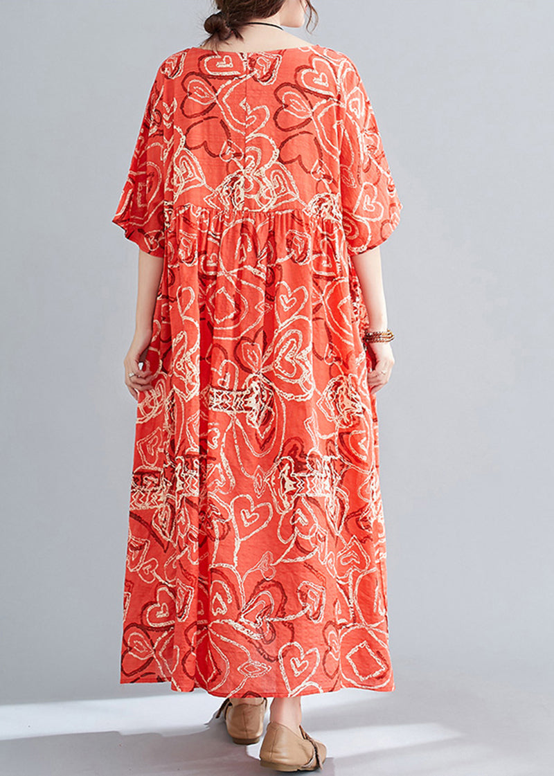 Bohemian Red Oversized Print Exra Large Hem Cotton Dress