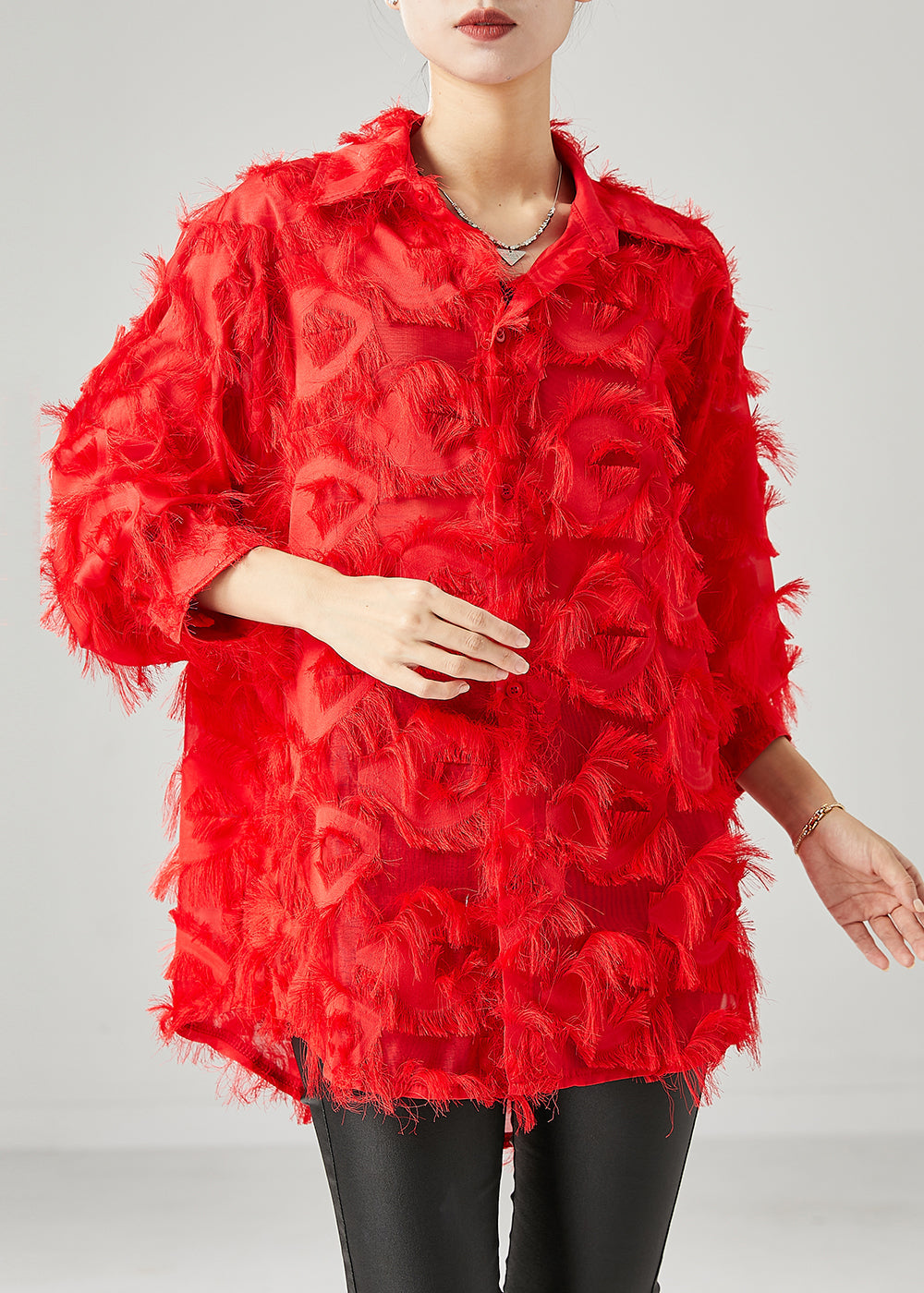 Bohemian Red Tasseled Cotton Shirt Top Spring