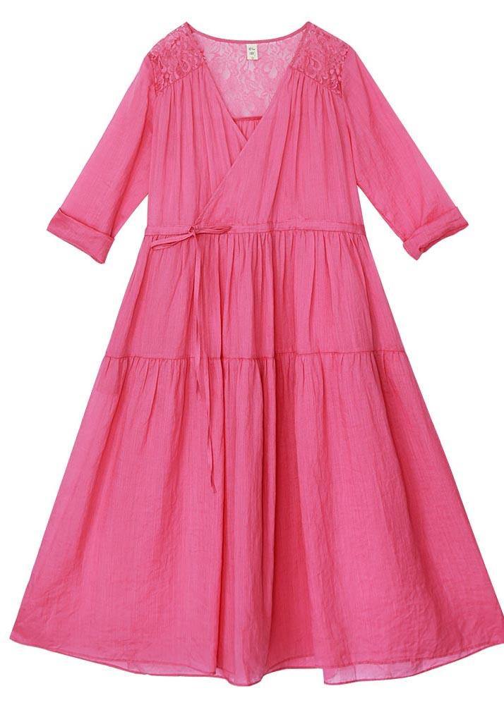 Bohemian Rose Patchwork Lace Pockets Maxi Summer Linen Dress - Omychic