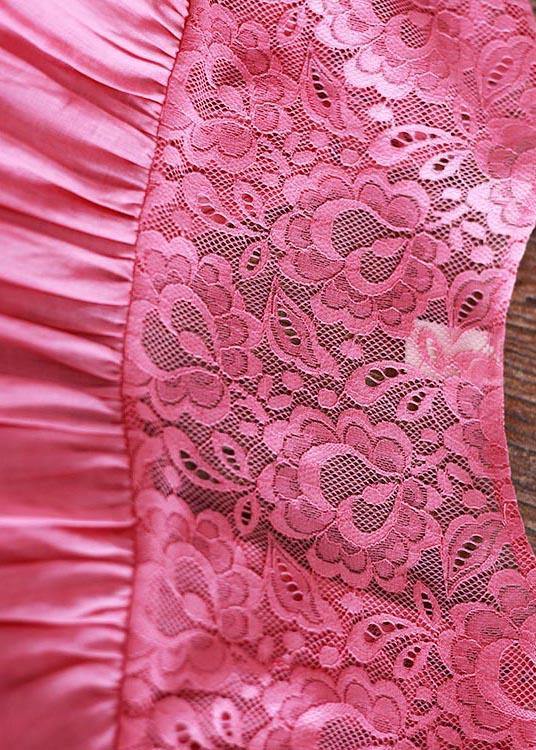 Bohemian Rose Patchwork Lace Pockets Maxi Summer Linen Dress - Omychic
