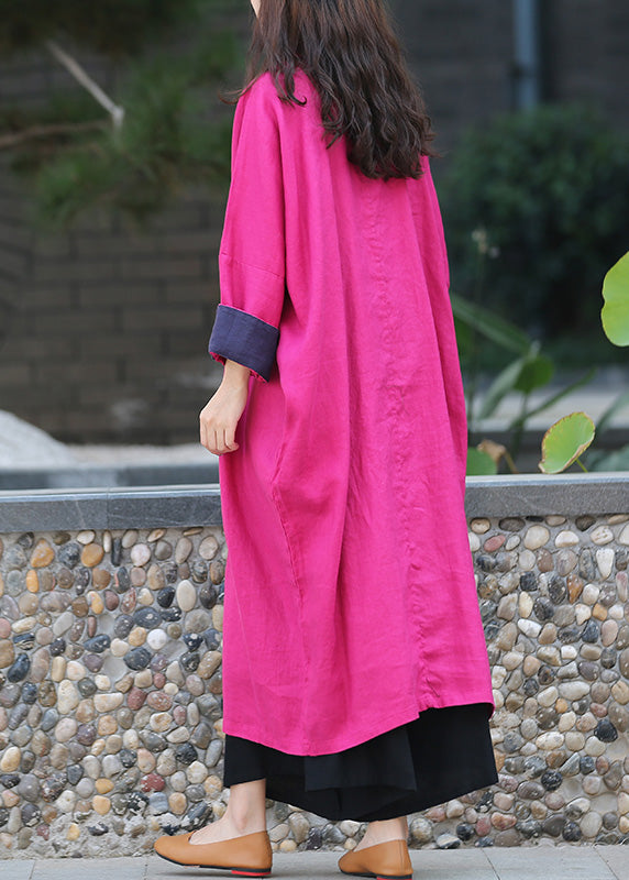 Bohemian Rose Stand Collar Button Linen Maxi Dress Spring