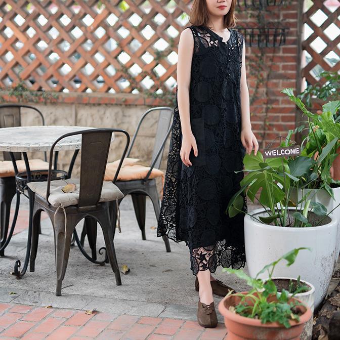 Bohemian Sleeveless o neck lace clothes For Women boutique Tunic Tops black Vestidos De Lino Dresses Summer - Omychic