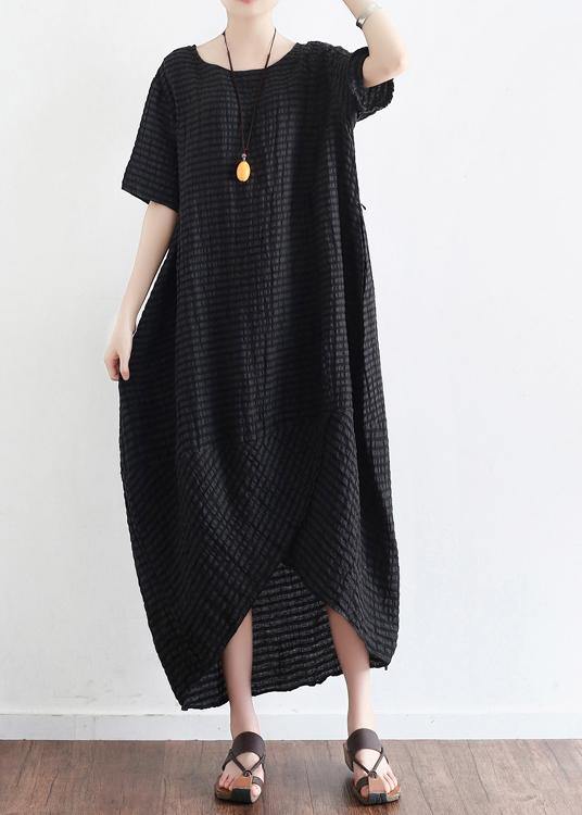 Bohemian Style Black Linen Low High Design Summer Robe - Omychic