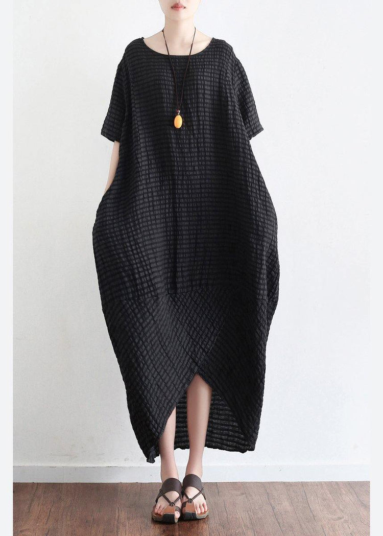 Bohemian Style Black Linen Low High Design Summer Robe - Omychic