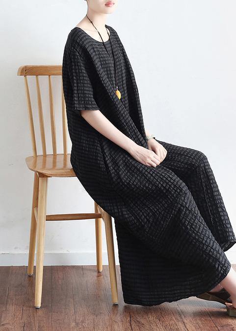 Bohemian Style Black Linen Low High Design Summer Robe - Omychic