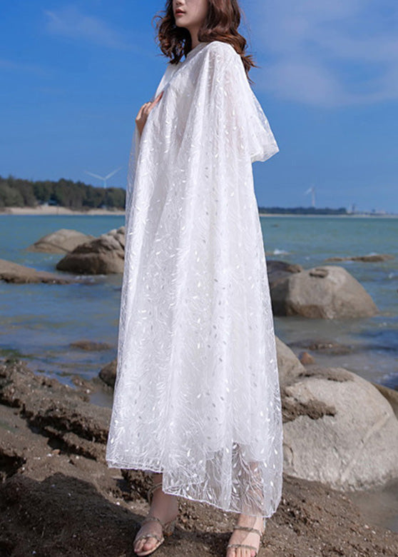 Bohemian White Embroideried Floral Neck Tie Hooded Lace Cardigan Summer