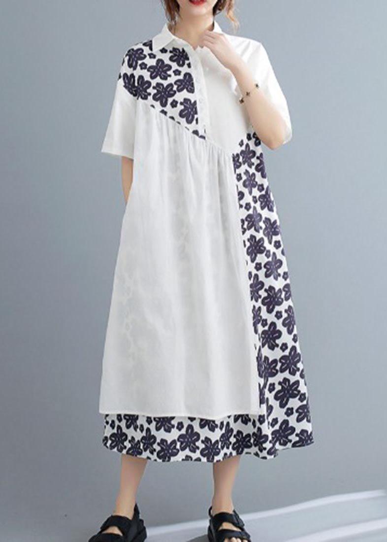 Bohemian White Patchwork Print asymmetrical design Maxi Summer Chiffon Dress - Omychic