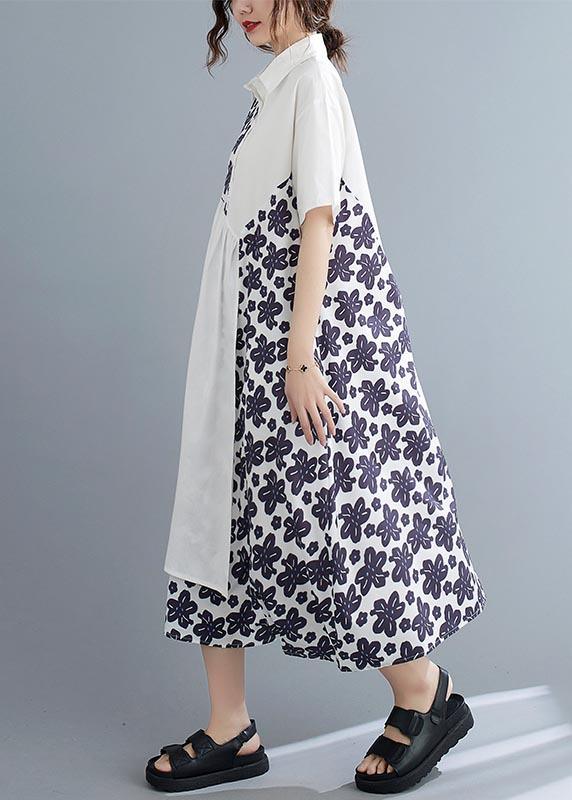 Bohemian White Patchwork Print asymmetrical design Maxi Summer Chiffon Dress - Omychic