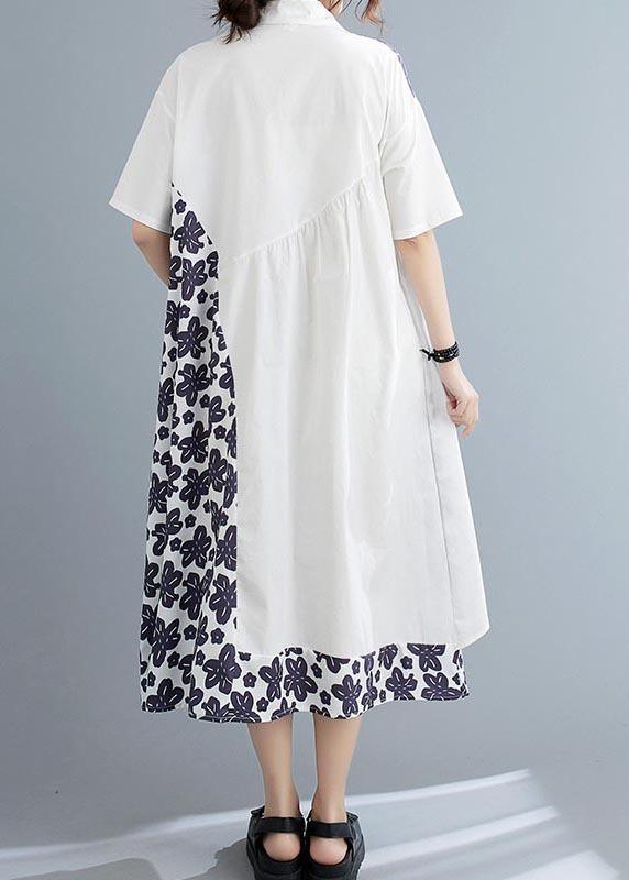 Bohemian White Patchwork Print asymmetrical design Maxi Summer Chiffon Dress - Omychic