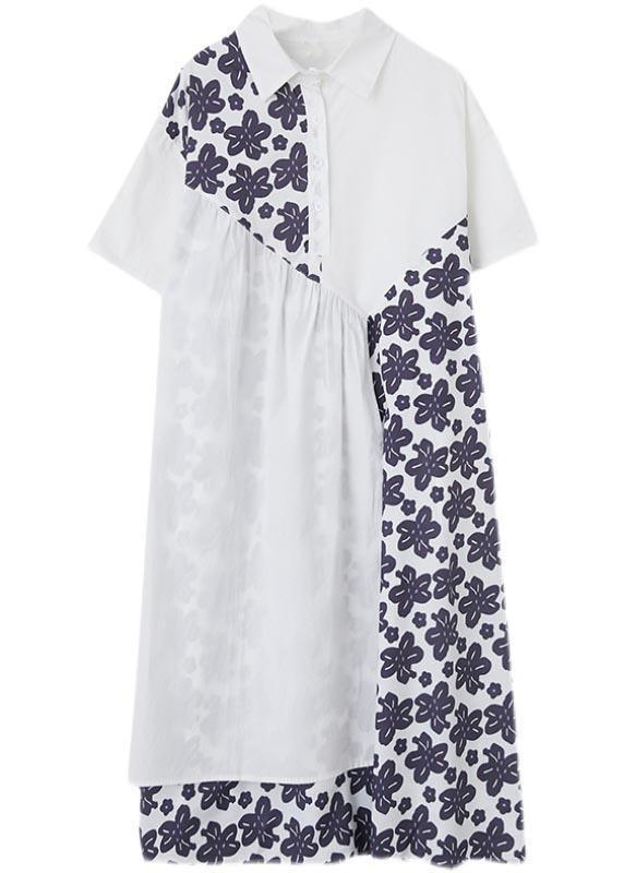 Bohemian White Patchwork Print asymmetrical design Maxi Summer Chiffon Dress - Omychic