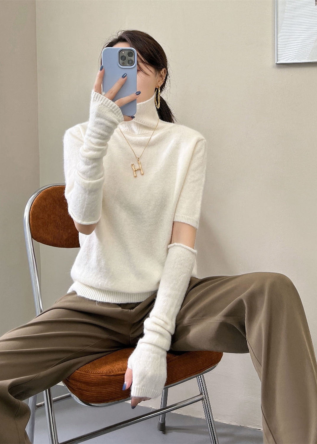 Bohemian White Turtle Neck Thick Knitted Tops Winter