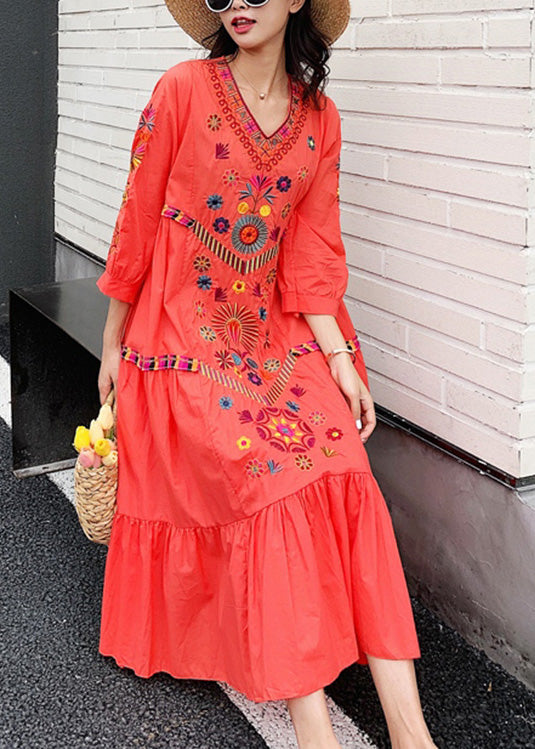 Bohemian White V Neck Embroideried Floral Patchwork Holiday Long Dresses Spring