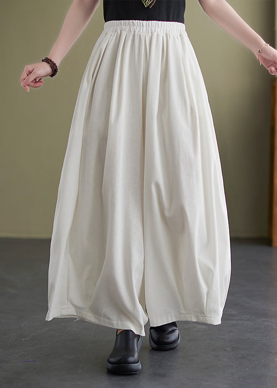 Bohemian White elastic waist Pockets draping wide leg Pants Spring