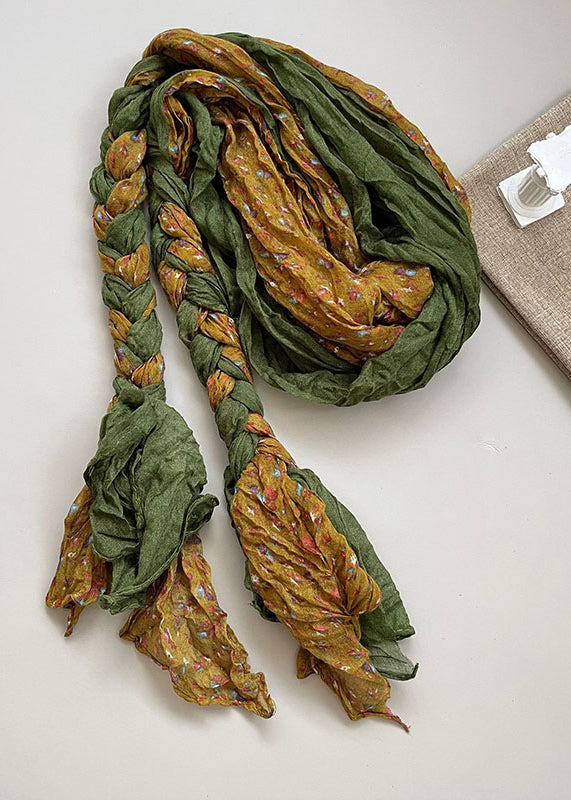 Bohemian Yellow Green Print Wrinkled Cotton Scarf