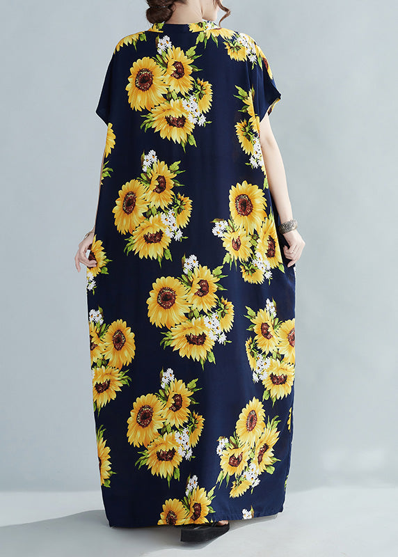 Bohemian Yellow V Neck Sunflower Maxi Dress Summer