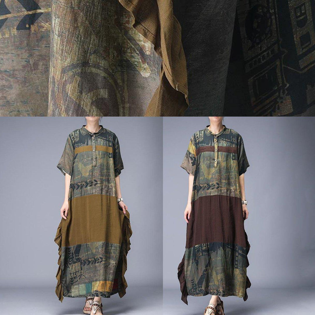 Bohemian Yellow tunic pattern Pakistani Spliced Print A-Line Short Sleeve Dress - Omychic