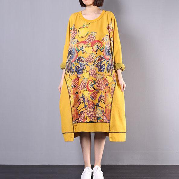 Bohemian asymmetric hem cotton Wardrobes design yellow prints Maxi Dresses fall - Omychic