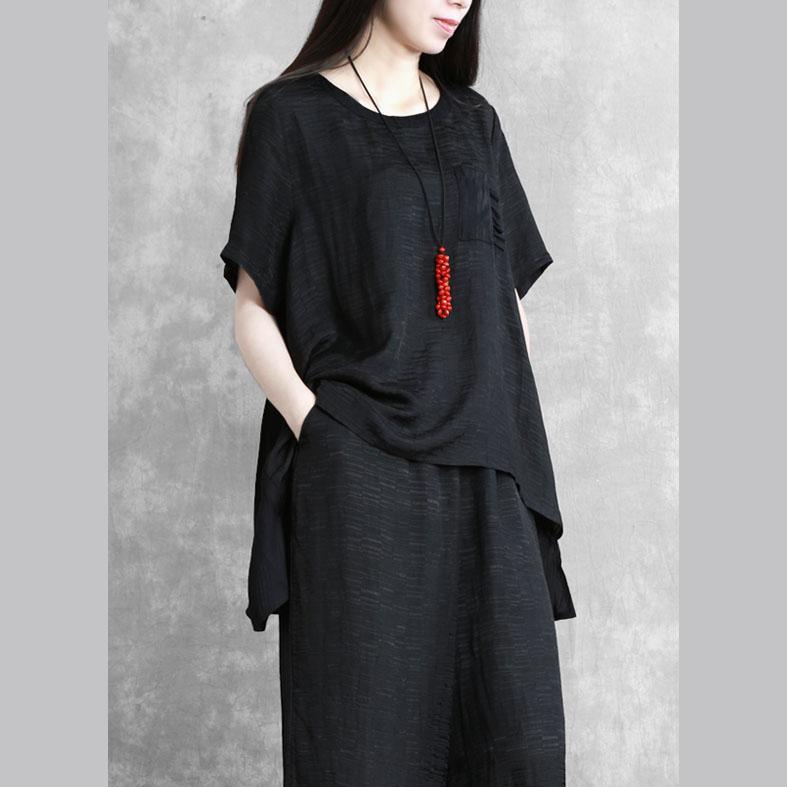 Bohemian asymmetric silk top silhouette Neckline black blouse - Omychic