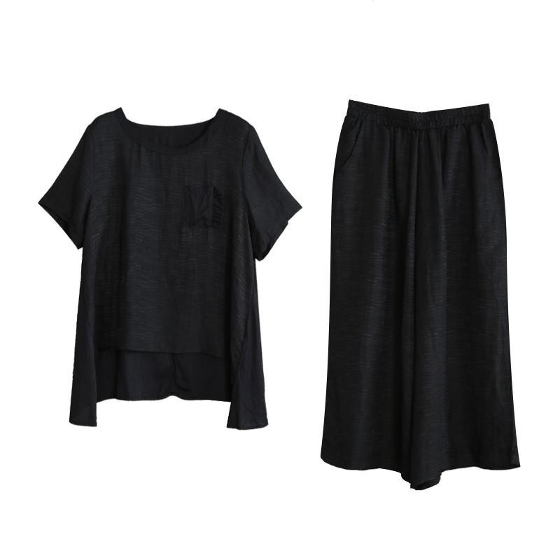 Bohemian asymmetric silk top silhouette Neckline black blouse - Omychic