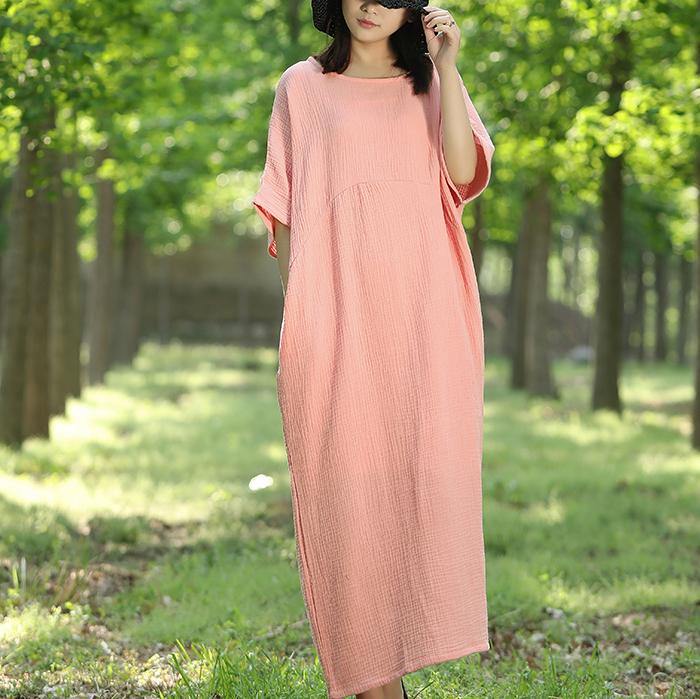 Bohemian batwing sleeve cotton tunic pattern Inspiration pink Robe Dresses summer - Omychic