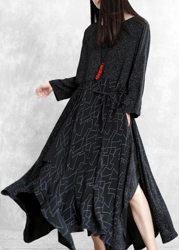 Bohemian black print clothes For Women o neck patchwork Maxi Dresses