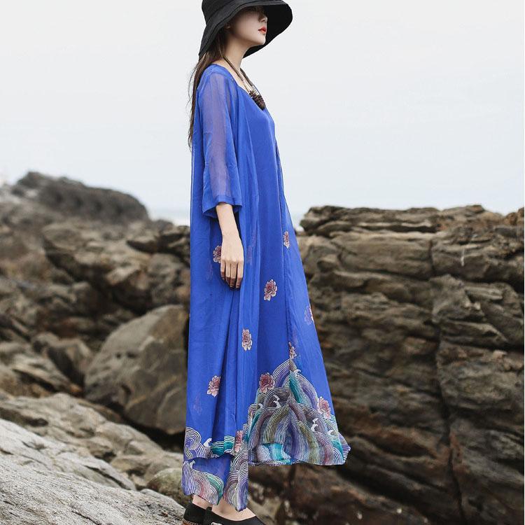 Bohemian cardigan half sleeve Robes Photography blue print Dress summer - Omychic