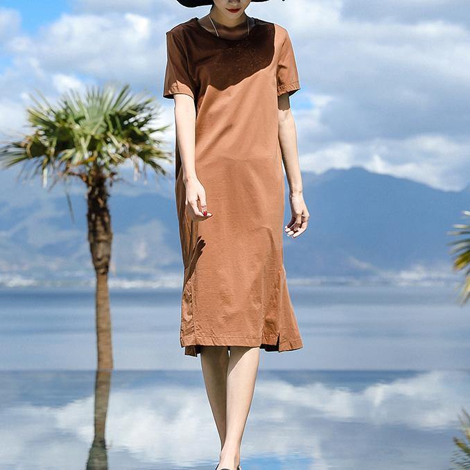 Bohemian chocolate Cotton quilting dresses Fashion Ideas o neck side open daily summer Dress - Omychic