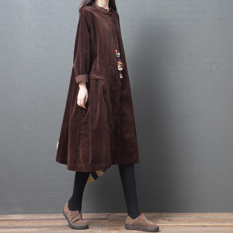 Bohemian chocolate Fine clothes For Women Tutorials stand collar Button fall jackets - Omychic