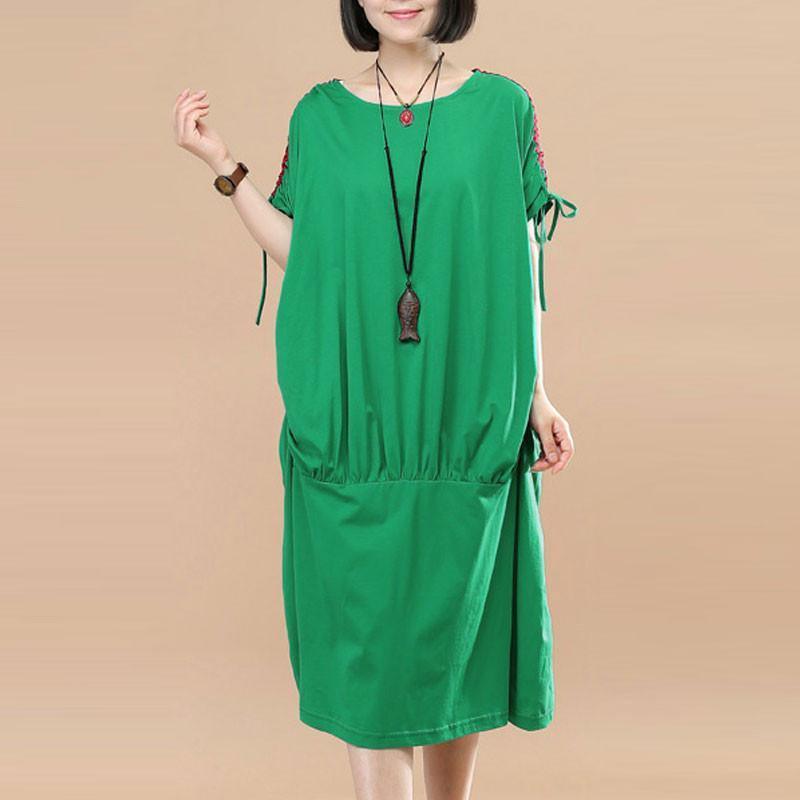 Bohemian cotton Tunics Metropolitan Museum Women Loose Casual Summer Cotton Green Dress - Omychic
