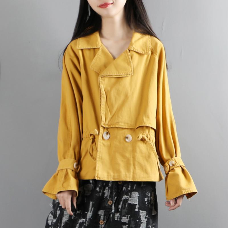 Bohemian drawstring top quality full tunic coat yellow Midi coat - Omychic