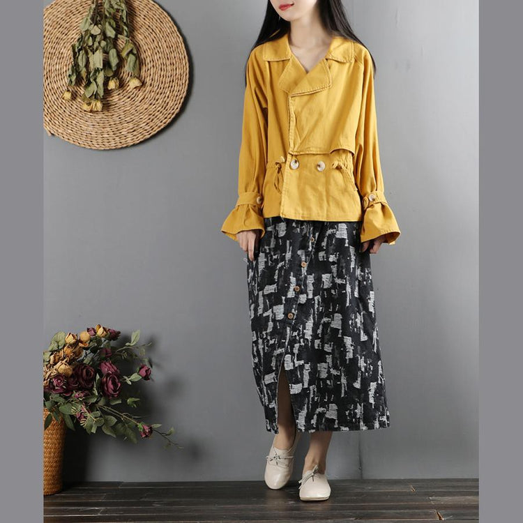 Bohemian drawstring top quality full tunic coat yellow Midi coat - Omychic