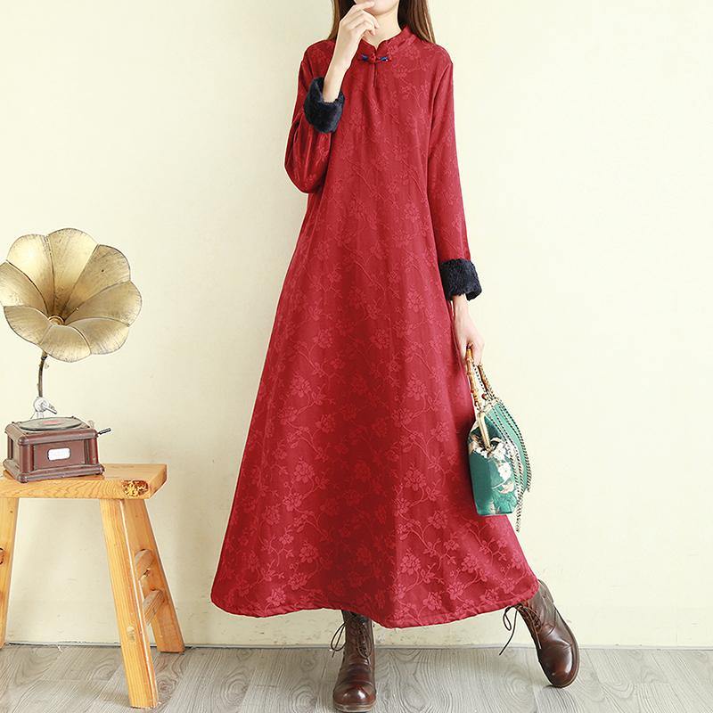 Bohemian embroidery linen winter clothes Work Outfits red Dress - Omychic